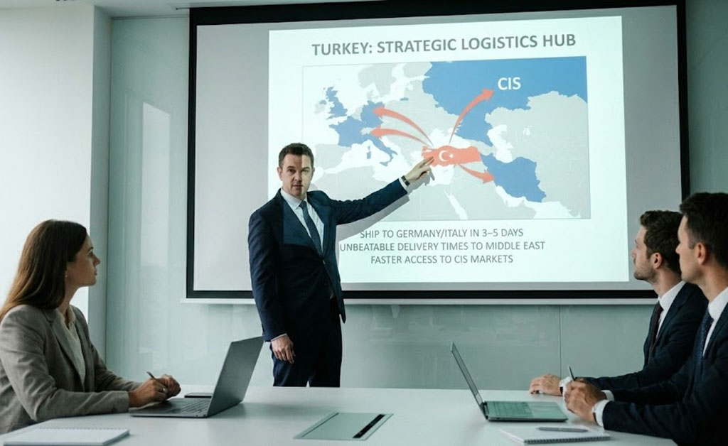 Manufacturing relocation consulting in Turkey with European executives reviewing production strategy