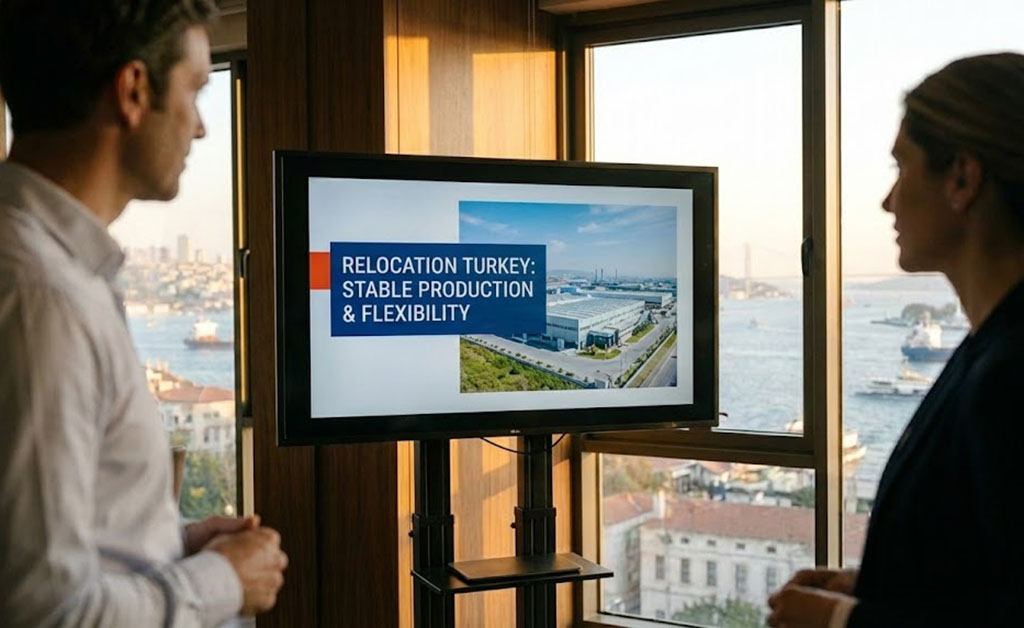 European company evaluating manufacturing relocation to Turkey during a strategic consulting session