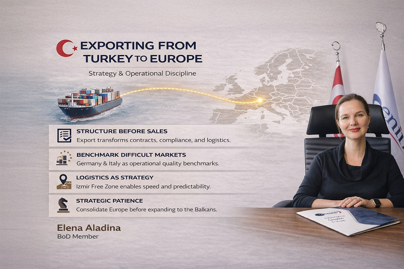 Elena Aladina BoD Member at Zenith Izmir discussing exporting from Turkey to Europe and EU market entry strategy